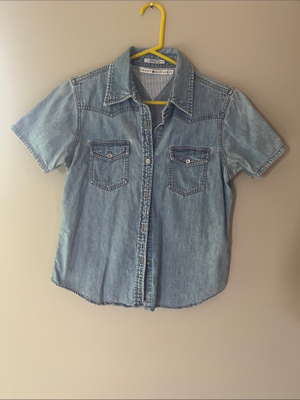 Tommy Hilfiger Kids Light Denim Short Sleeve Button-Down Shirt